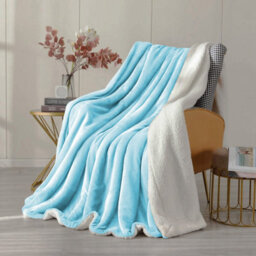 Ameha Sherpa Fleece Blanket Sky Blue Soft Thick & Reversible Plush Warm Comfort Throw King 200X240Cm - thumbnail 3