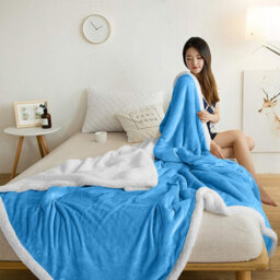Ameha Sherpa Fleece Blanket Sky Blue Soft Thick & Reversible Plush Warm Comfort Throw King 200X240Cm - thumbnail 5