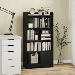 Bookshelf Freestanding Bookcase With Doors & 2 Storage Cabinets-Black - thumbnail 6