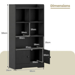 Bookshelf Freestanding Bookcase With Doors & 2 Storage Cabinets-Black - thumbnail 2