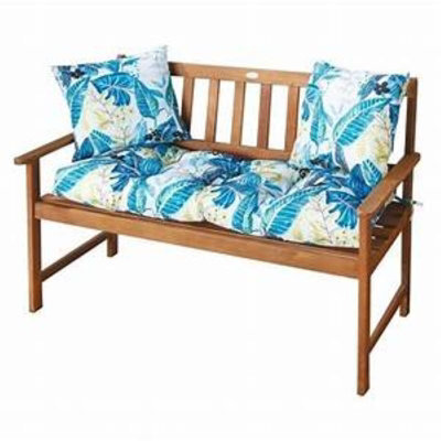 Just So Home Tobago Tropical Leaf Blue/yellow Garden Bench Cushion