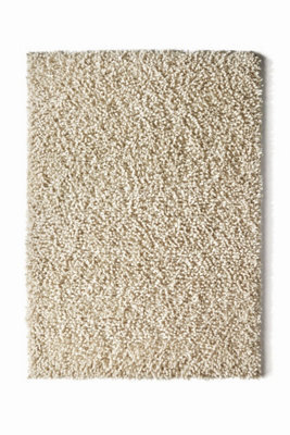 Ivory Shaggy Wool Rug, 50mm Thickness Plain Rug, Handmade Luxurious Modern Rug For Bedroom, & Diningroom-80Cm X 150Cm - image 1