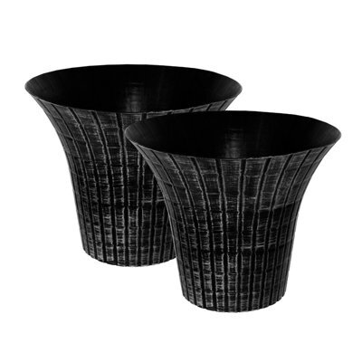 Simpa 2Pc Distressed Metallic Silver Elegance Flared Plastic Planters. - image 1