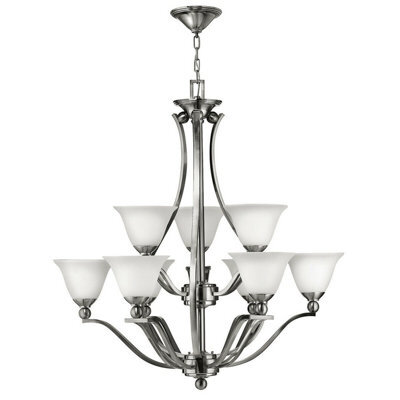 Elegant 9 Bulb Brushed Nickel Chandelier Pendant Light With Led E27 60W Bulbs