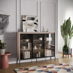 Arte Trend Tr-08 Display Cabinet In Beige - Contemporary Design With Glassed Doors & Push-To-Open - W1500mm X H1180mm X D340mm - thumbnail 3
