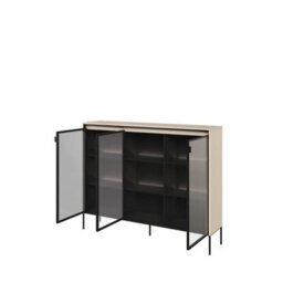 Arte Trend Tr-08 Display Cabinet In Beige - Contemporary Design With Glassed Doors & Push-To-Open - W1500mm X H1180mm X D340mm - thumbnail 2
