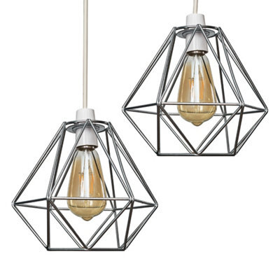 Valuelights Diablo Pair Of Retro Style Chrome Metal Basket Cage Ceiling Light Shades (D)21Cm - image 1