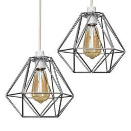 Valuelights Diablo Pair Of Retro Style Chrome Metal Basket Cage Ceiling Light Shades (D)21Cm - thumbnail 6