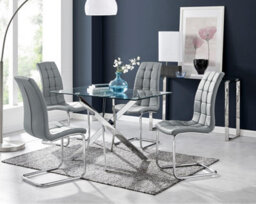 Furniturebox Uk Leonardo Glass And Chrome Metal Dining Table And 4 Elephant Grey Murano Chairs Set