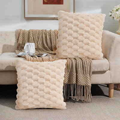 Thehotsale Set Of 2 Cozy Soft Plush Throw Pillow Cushion Covers Pillowcases Without Insert Bedroom Livingroom Pation Beige 45Cm W X 45Cm D - image 1