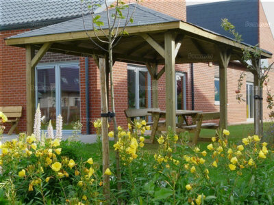 Large Wooden Gazebo, 3X4M (10X13Ft) - Hipped Roof, Pressure Treated, Chunky Posts & Free Felt Shingles - Fsc Certified