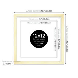 "12X12"" Gold Picture Frame - 12X12"" Square Frame With 11X11"" Mount For 12X12""/11X11"" Pictures Art Deco Style Room Decor, 1 Pack" - thumbnail 2