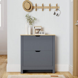 Homcom 12-Shoe Storage Cabinet 4 Shelves 2 Drawers Tabletop Charcoal Grey - thumbnail 8