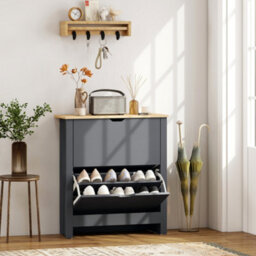 Homcom 12-Shoe Storage Cabinet 4 Shelves 2 Drawers Tabletop Charcoal Grey - thumbnail 1