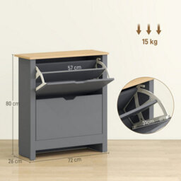 Homcom 12-Shoe Storage Cabinet 4 Shelves 2 Drawers Tabletop Charcoal Grey - thumbnail 3