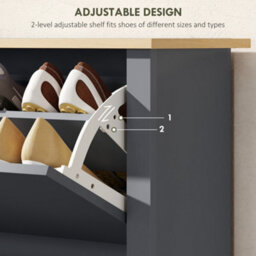 Homcom 12-Shoe Storage Cabinet 4 Shelves 2 Drawers Tabletop Charcoal Grey - thumbnail 5