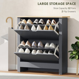 Homcom 12-Shoe Storage Cabinet 4 Shelves 2 Drawers Tabletop Charcoal Grey - thumbnail 4