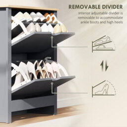 Homcom 12-Shoe Storage Cabinet 4 Shelves 2 Drawers Tabletop Charcoal Grey - thumbnail 6