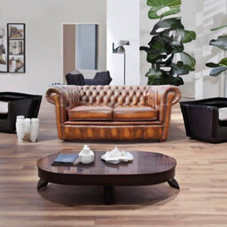 Chesterfield 2 Seater Antique Tan Leather Sofa Settee In Classic Style - thumbnail 2