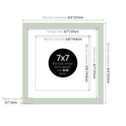 "7X7"" Mint Green Picture Frame - 7X7"" Square Frame With 6X6"" Mount For 7X7""/6X6"" Pictures Moderrn Style Thin Edge, 1 Pack" - thumbnail 2