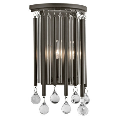 Stylish Twin Wall Light With Black Metal Rods And Clear Glass Tubes