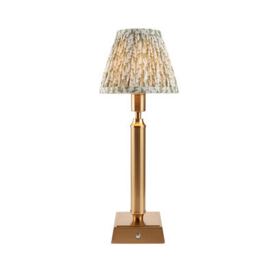 Luminosa Lighting Luminosa Trobridge Rechargeable Brushed Aged Brass Plate Table Lamp With Herb Garden Green Fabric Leaf Shade 16Cm Integrated Led - image 1