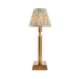 Luminosa Lighting Luminosa Trobridge Rechargeable Brushed Aged Brass Plate Table Lamp With Herb Garden Green Fabric Leaf Shade 16Cm Integrated Led