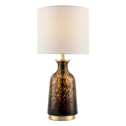 Happy Homewares Modern Amber And Black Snowflake Speckle Glass Table Lamp With Shade - thumbnail 2