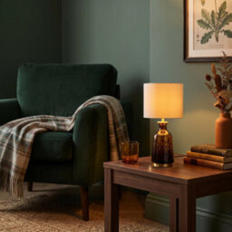 Happy Homewares Modern Amber And Black Snowflake Speckle Glass Table Lamp With Shade - thumbnail 6