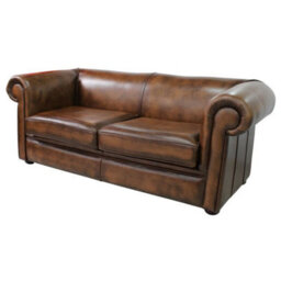 Chesterfield 1930's 3 Seater Antique Tan Leather Sofa Settee In Classic Style - thumbnail 3