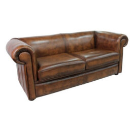 Chesterfield 1930's 3 Seater Antique Tan Leather Sofa Settee In Classic Style - thumbnail 2