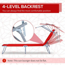 Folding Sun Lounger Chair With Sunshade Garden Recliner Red - thumbnail 6