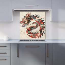 Warren Reed Designer Majestic Chinese Dragon Swirl Kitchen Splashback - thumbnail 6