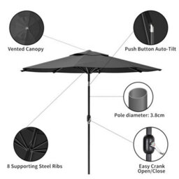 Living And Home 3M Large Rotating Garden Parasol Outdoor Beach Umbrella Patio Sun Shade Crank Tilt No Base, Black - thumbnail 4