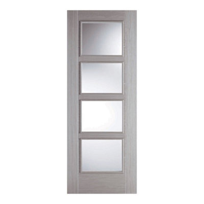 Lpd Vancouver Clear Glazed Modern Light Grey Internal Chipboard Fire Door, (H)1981mm (W)686mm (T)44mm