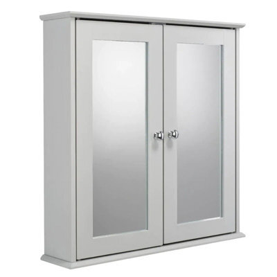 Urbn-Living Urbnliving Height 58Cm Flexifix Ashby Grey Wooden Double Door Mirror Bathroom Storage Cabinet - image 1