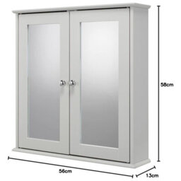 Urbn-Living Urbnliving Height 58Cm Flexifix Ashby Grey Wooden Double Door Mirror Bathroom Storage Cabinet - thumbnail 5