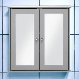 Urbn-Living Urbnliving Height 58Cm Flexifix Ashby Grey Wooden Double Door Mirror Bathroom Storage Cabinet - thumbnail 6
