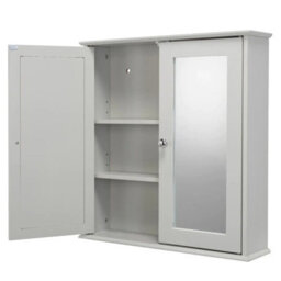Urbn-Living Urbnliving Height 58Cm Flexifix Ashby Grey Wooden Double Door Mirror Bathroom Storage Cabinet - thumbnail 2