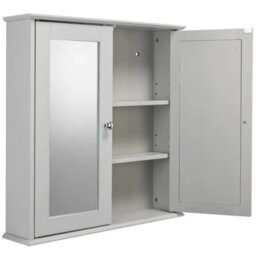 Urbn-Living Urbnliving Height 58Cm Flexifix Ashby Grey Wooden Double Door Mirror Bathroom Storage Cabinet - thumbnail 3