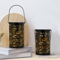 Thehotsale Black Solar Powered Metal Leaf Pattern Hollow Garden Projection Lamp 20Cm H - thumbnail 2