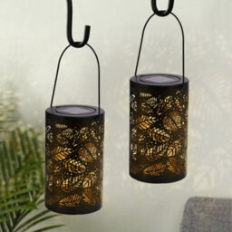 Thehotsale Black Solar Powered Metal Leaf Pattern Hollow Garden Projection Lamp 20Cm H - thumbnail 1