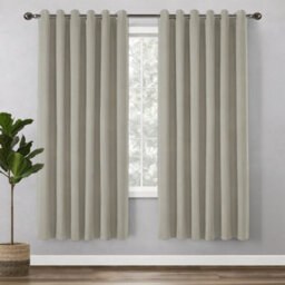 Bedlooms Mink Linen Curtain 100% Blackout Thermal Insulated Eyelet Curtain (Pair) 66 X 54 Inches With Tie Back Two