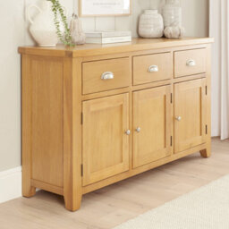 The Furniture Market Cheshire Oak Large 3 Drawer 3 Door Sideboard - thumbnail 4