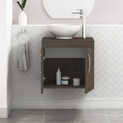 Royal Bathrooms Turin 600mm Wall Hung Vanity Unit 2 Door Grey Elm & Countertop Basin - Breeze - image 1