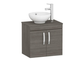 Royal Bathrooms Turin 600mm Wall Hung Vanity Unit 2 Door Grey Elm & Countertop Basin - Breeze - thumbnail 4