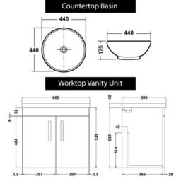 Royal Bathrooms Turin 600mm Wall Hung Vanity Unit 2 Door Grey Elm & Countertop Basin - Breeze - thumbnail 6