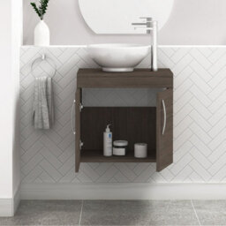 Royal Bathrooms Turin 600mm Wall Hung Vanity Unit 2 Door Grey Elm & Countertop Basin - Breeze - thumbnail 1