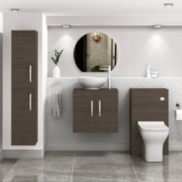 Royal Bathrooms Turin 600mm Wall Hung Vanity Unit 2 Door Grey Elm & Countertop Basin - Breeze - thumbnail 2