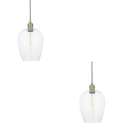 Loops 2 Pack Hanging Ceiling Pendant Light - Antique Brass Plate & Clear Glass - 10W Led E27 - image 1